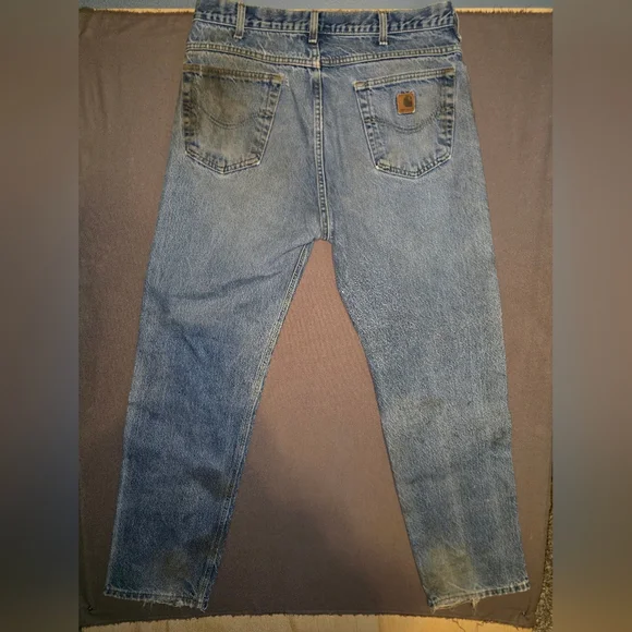 Vintage Carhartt Distressed Sun Faded Dirty Denim Jeans 34x30 - Picture 2 of 9